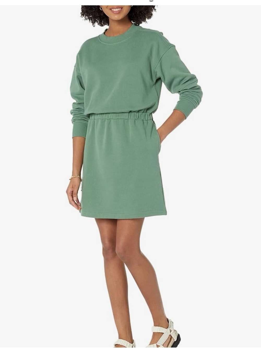 Amazon Essentials Sage Green Sweatshirt Mini Dress